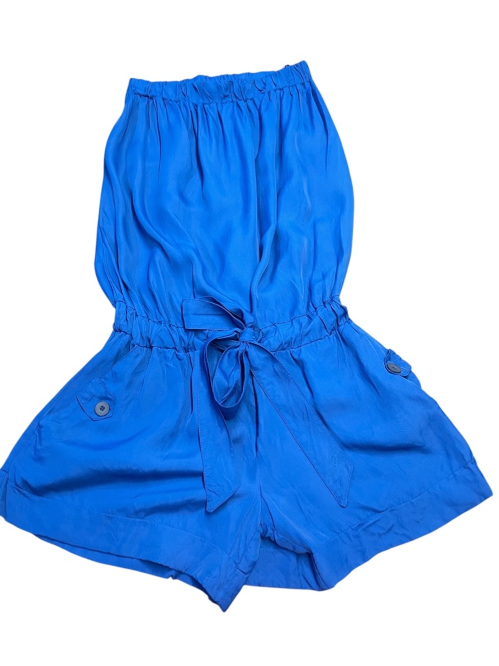 On Line Blue Strapples Romper With Tie Waist Size Small